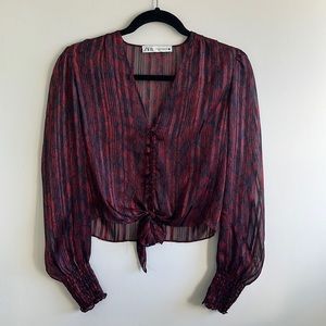 ZARA Sheer Snakeskin print blouse with cuffed sleeves